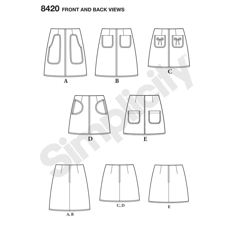 Simplicity Sewing Pattern D0718 / 8420‎ Skirt Pockets Mini Short Miss Size 14-22